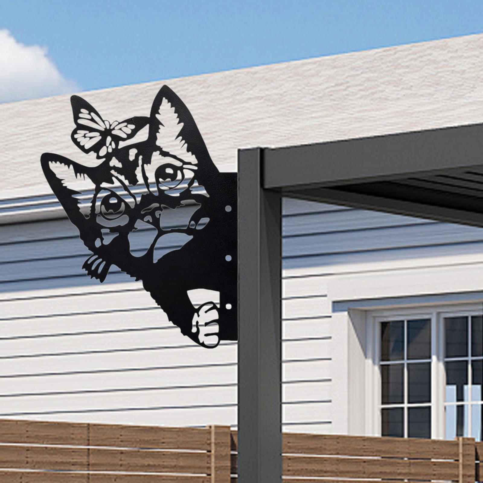 

2D Подглядывающее Металлическое Искусство Черный Силуэт Художественное Произведение Украшение Забора Декоративный Вырез Садовое Украшение для Cat