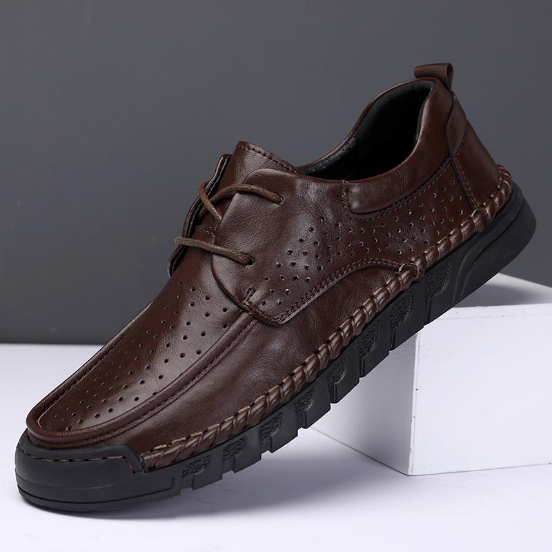 

Мужские туфли из перфорированной кожи ручной работы на шнуровке, повседневные туфли, балетки, обувь для ходьбы 44 коричневый