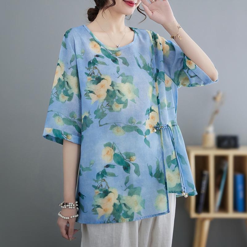 

DIMANAF 2023 Женская блузка больших размеров Винтажное шоу Тонкая футболка Повседневные топы Свободные летние футболки с коротким рукавом Женские топы нерегулярной формы с цветочным принтом