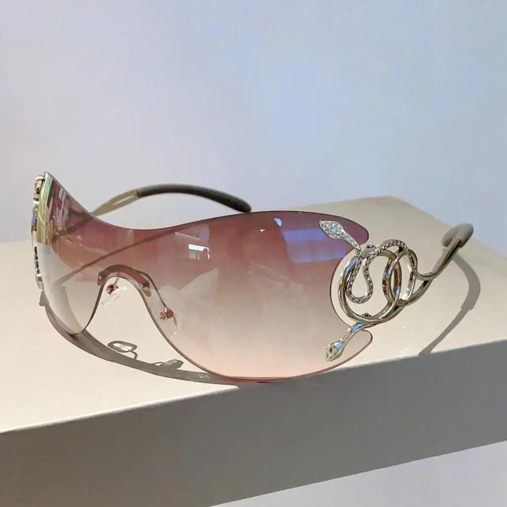 Y2k Rimless Sunglasses Women Stylish Gradient Lens Outdoor Shades Trendy Luxury Brand Design Metal Frame Eyewear Goggle