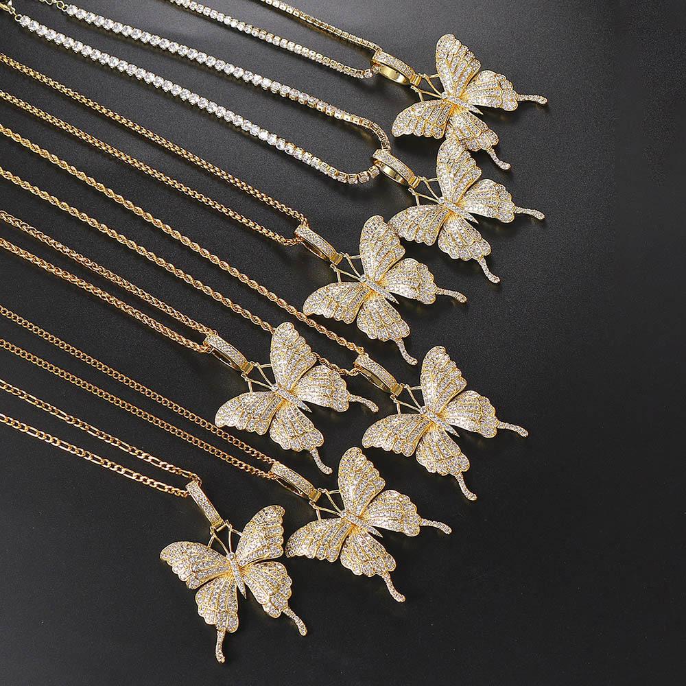 Punk Hip Hop Style Necklace Female Heavy Industry Full Diamond Big Butterfly Pendant Necklace Jewelry