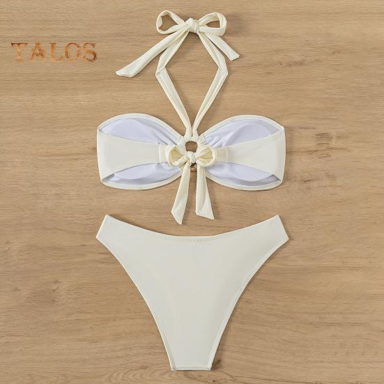 Women Bikini Set Metal Ring High Waist Two Piece Swimsuit Sexy Halter String Cut Out Bathing Suit for Beach Vacation Party