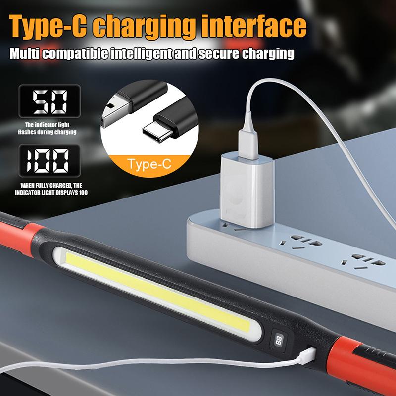 Lampe de travail LED rechargeable à haute luminosité, idéale pour les réparations d'urgence de voiture, lampe de poche magnétique puissante avec crochets et base magnétique