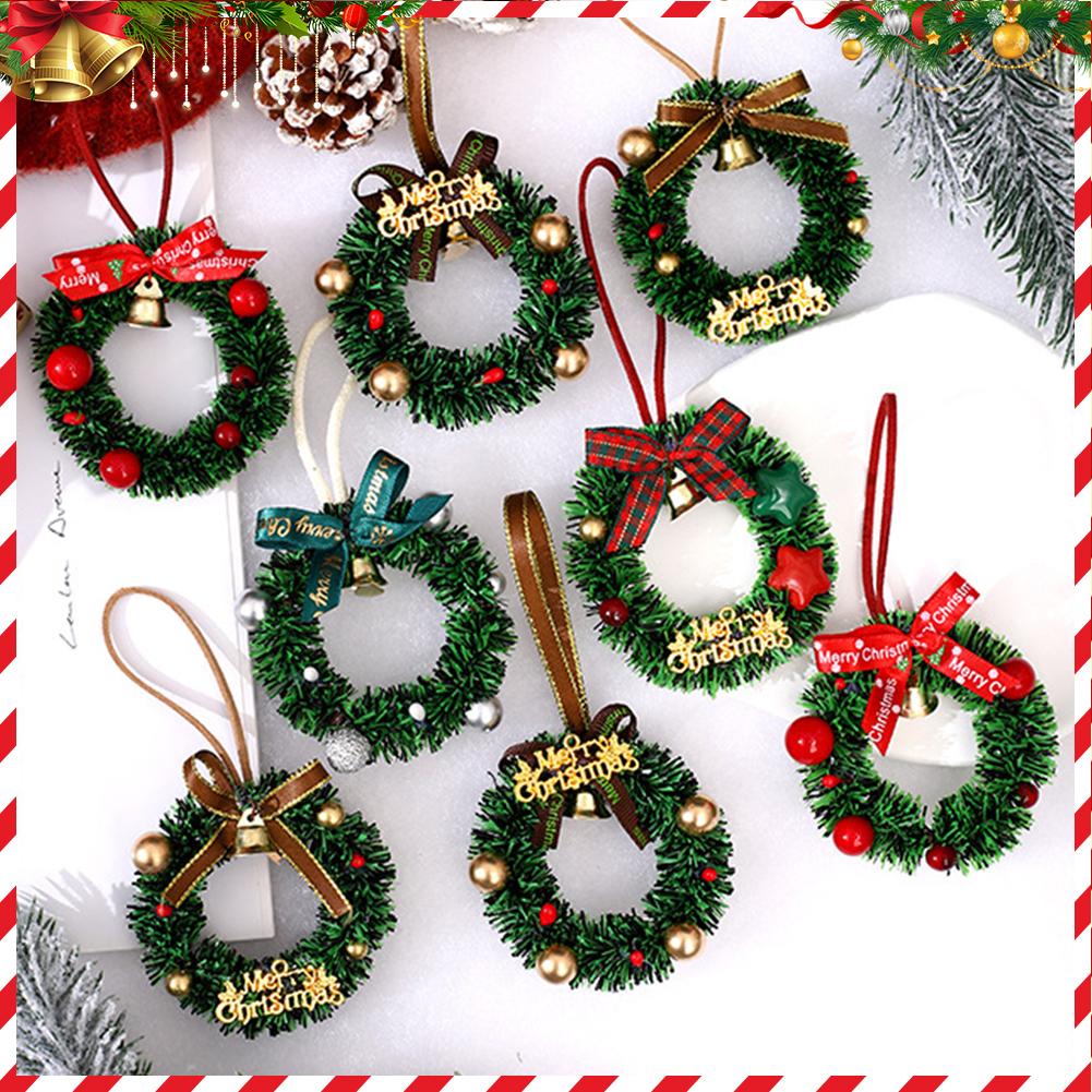 5pcs Mini Christmas Wreath Ornaments Xmas Tree Decor Home Window Display Hanging Decorations Holiday Party Home Accessories