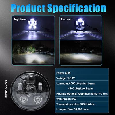5–3/4 colio 5,75 colio motociklo LED priekinis žibintas su baltu tolimųjų šviesų žibintu 5,75 colio apvaliu žibintu