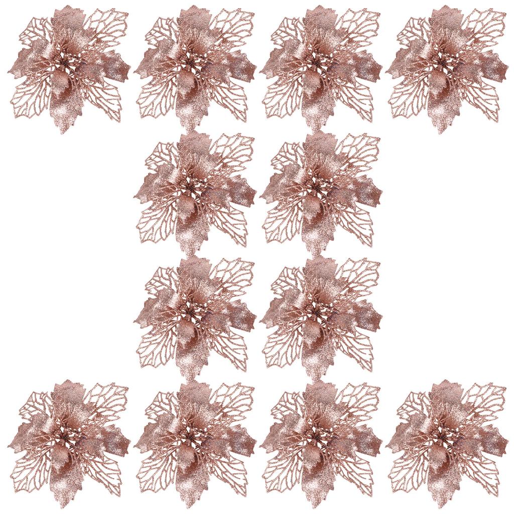 12pcs Christmas Tree Flower Garland Hanging Decor Poinsettia Simulation Flowers Festive Ornament For Holiday Fireplace Xmas Eve