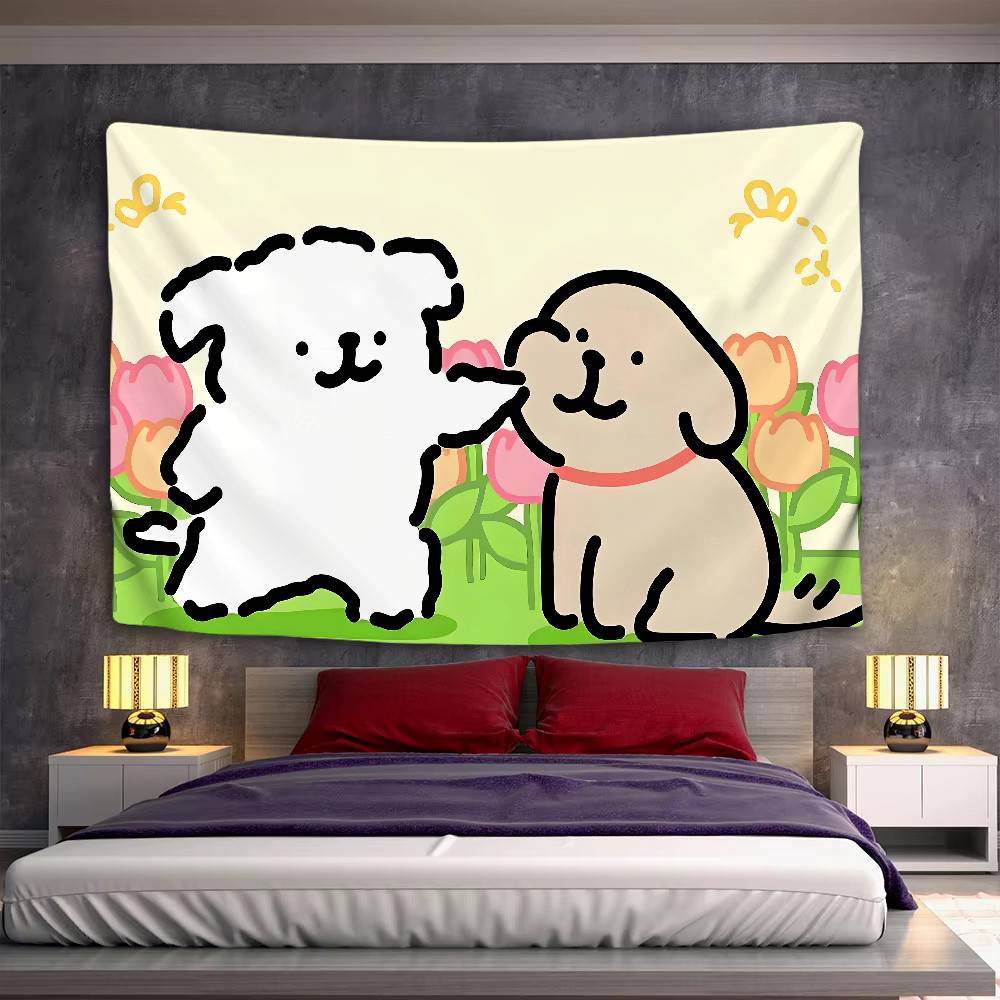 Cute Line Puppy Tapestry Wall Hanging Tapestry Art Deco Blanket Curtain Hanging At Home Bedroom Living Room Decor