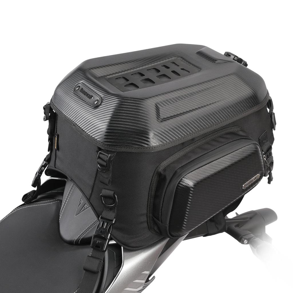 Rhinowalk Motorcycle Seat Hard Large Motorcycle Touring Helmet Waterproof Inner Easy with Shoulder Universal Fit Bag, Shell, 23L-35L Capacity,
