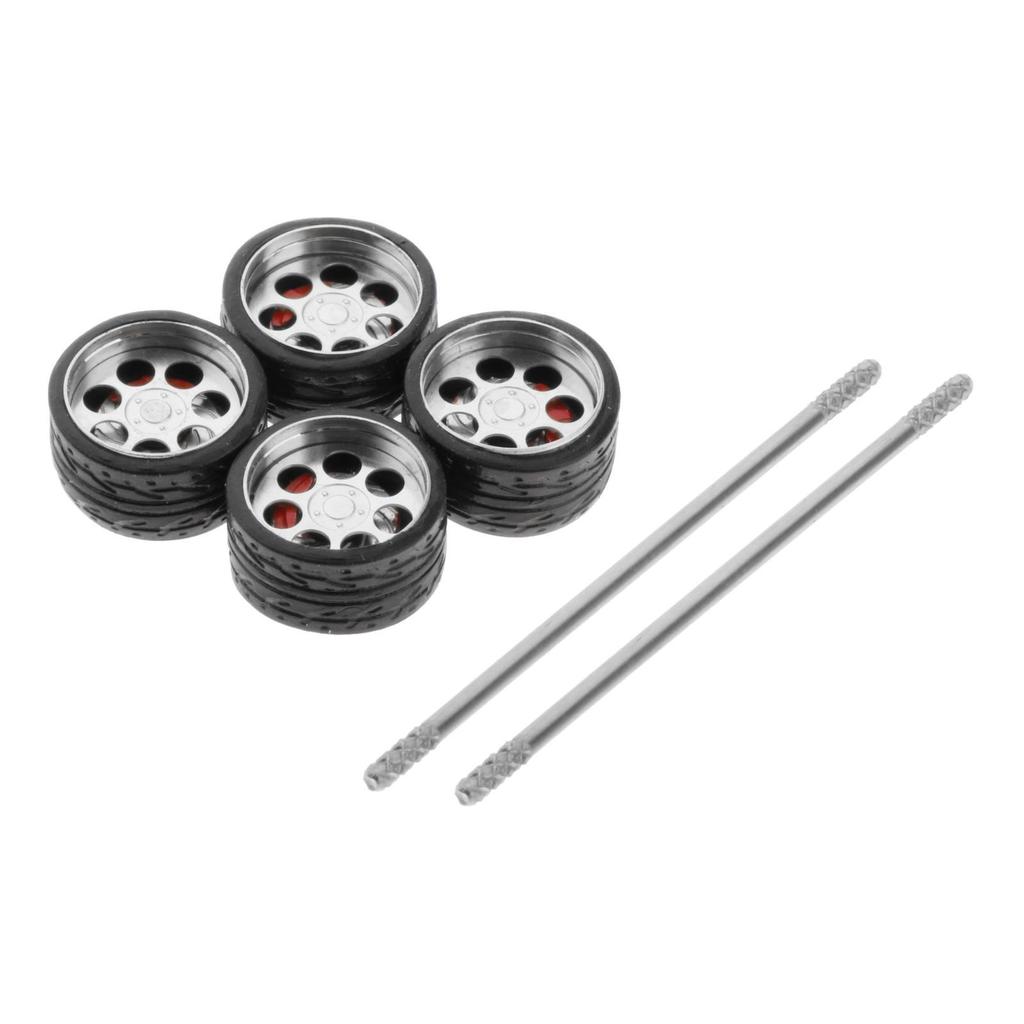 4Pcs/Set 1/64 Diecast Model Car Alloy Rubber Wheel & Tire Set Accessory Replacement Spare Parts