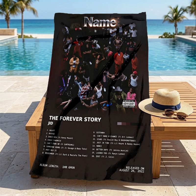 Custom Name Forever Story Stylish Digital Printing Beach Towel Quick‑Drying Absorbent Blanket for Beach Pool Gym Travel