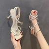 Fashion Square Toe Temperament Versatile Cross Strap One Strap Flower Rhinestone Stiletto Sandals Summer New High Heels Women