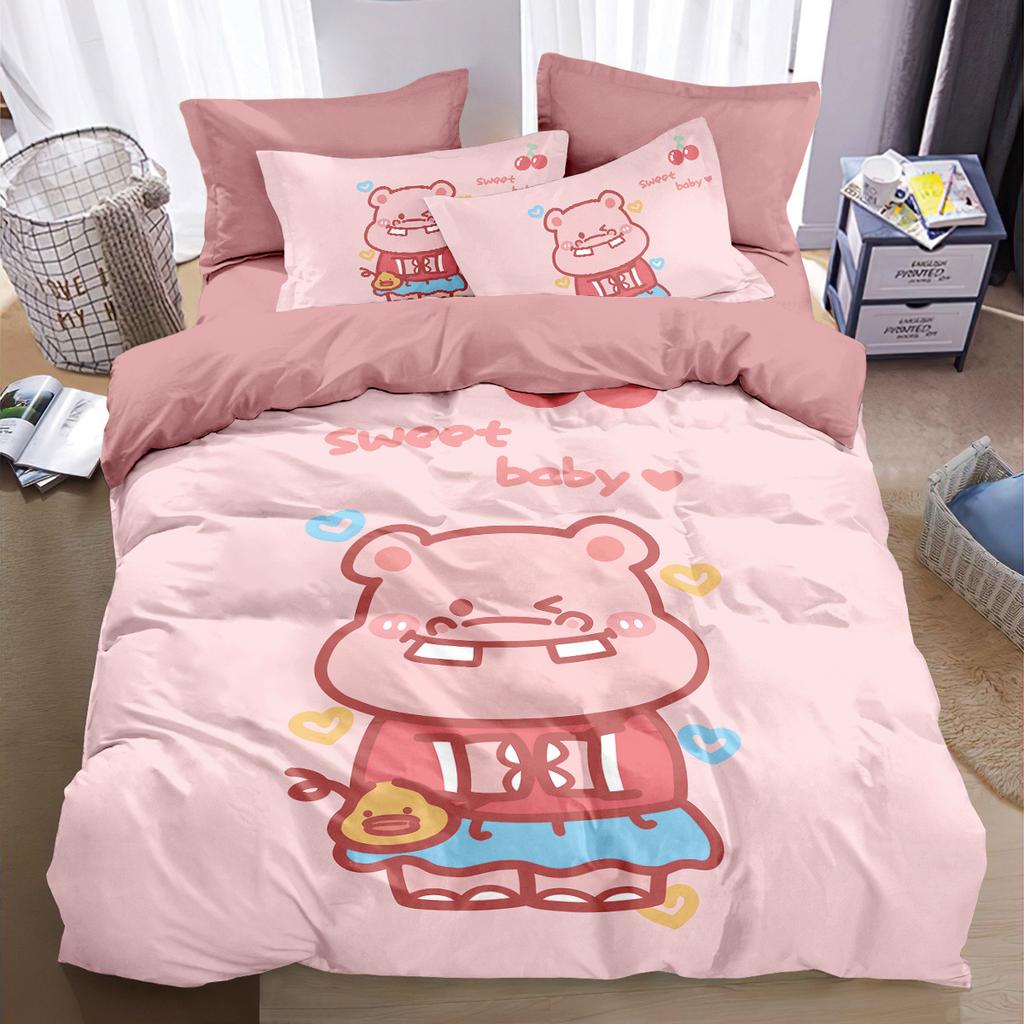 Big Hippopotamus Duvet Cover Catroonhippopotamus Bedding Sets Soft Quilt Cover And Pillowcases For Teens Single/Double/Queen