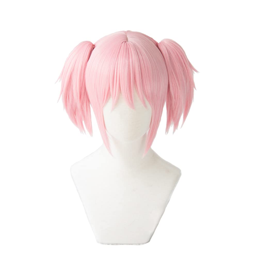 Heat-resistant Pink Cosplay Wig with Bun, Short Hair, Costume Wig + 3 Bonus Items: Dedicated Net, Hairpins, and Memo Pad