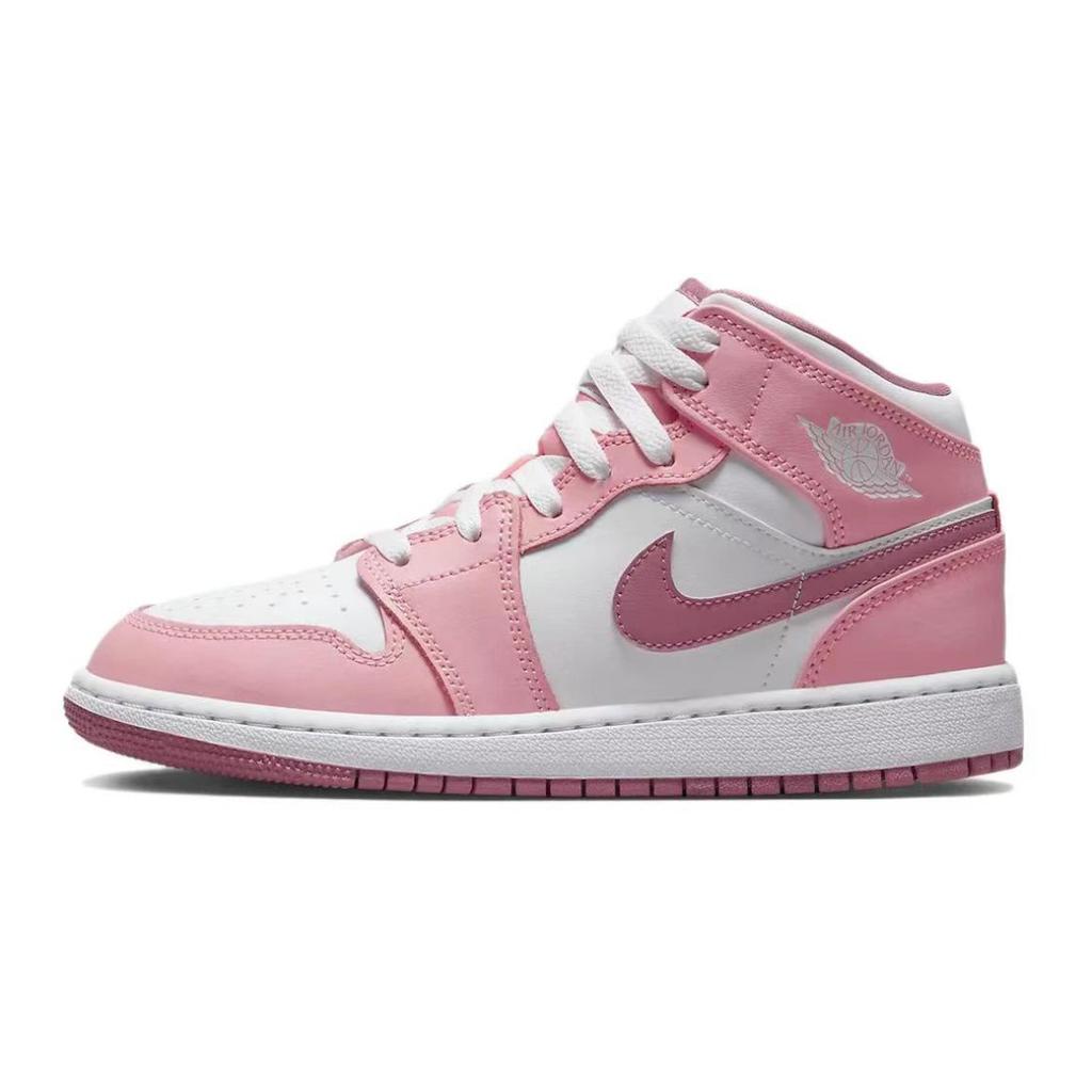Jordan Air Jordan 1 811 Manufacturing, Peach Oolong Mid top Vintage Basketball Shoes GS Pink White Green DQ8423-616(Team80-)