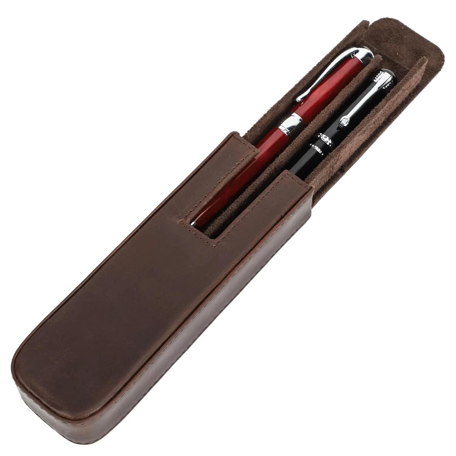 Luxurious Italian Leather Office Fountain Pen Storage Box Premium Hard Pen Case Removable Tray Holder Pencil Bags коричневый