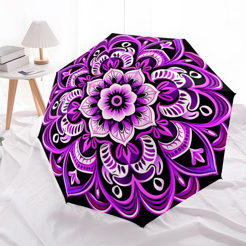 1pc Purple Mandala Pattern Automatic Folding Umbrella. Portable collapsible design, Best  birthday festival gift yy250924173