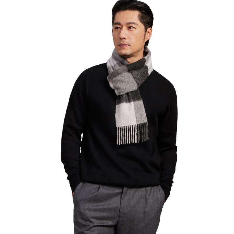 

Классический клетчатый мужской шарф Shanghai Story из 100% кашемира 30*180cm (with fringe)