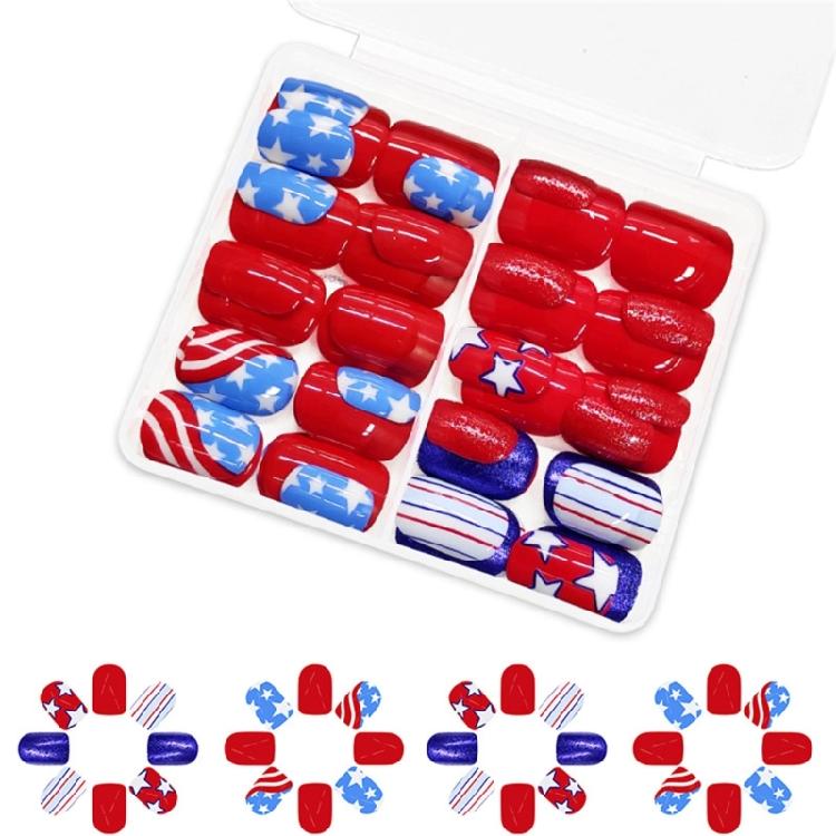 

48 Pcs Short Square Press On Nail 4th of July Acrylic Nail Full Cover Stick on Nail Five-Pointed Star False Nail 1