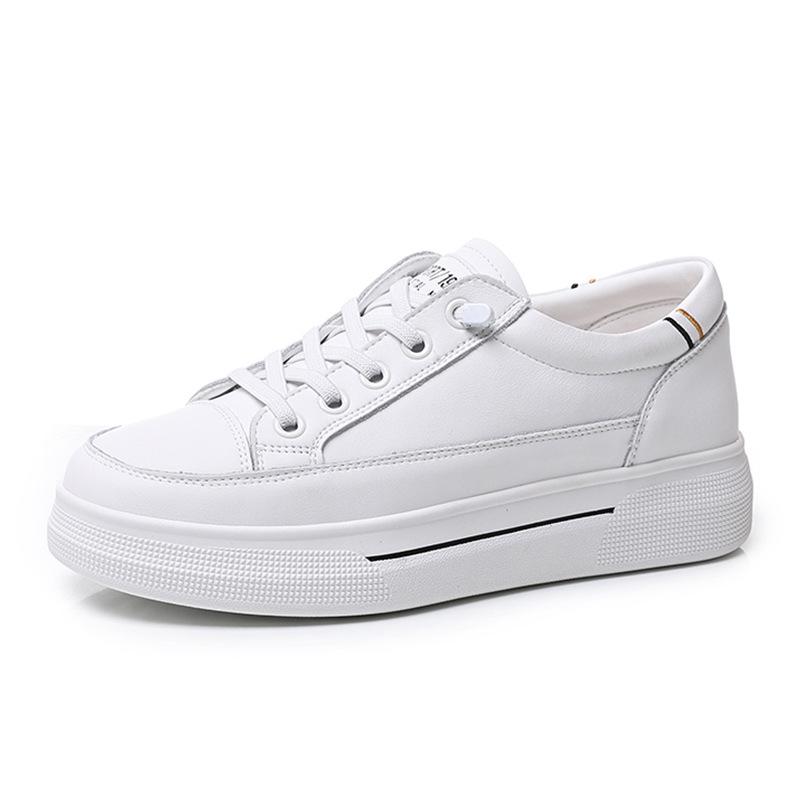 Women's Genuine Leather White Sneakers - Versatile, Lightweight, Comfortable Spring 2025 Sporty Platform Flats