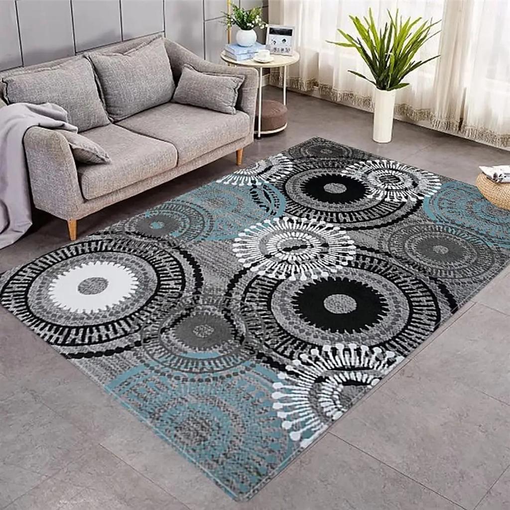 Contemporary Geometric Pattern Area Rug With Artistic Abstract Triangle Circle Motifs Soft Decorative Carpet For Living Room