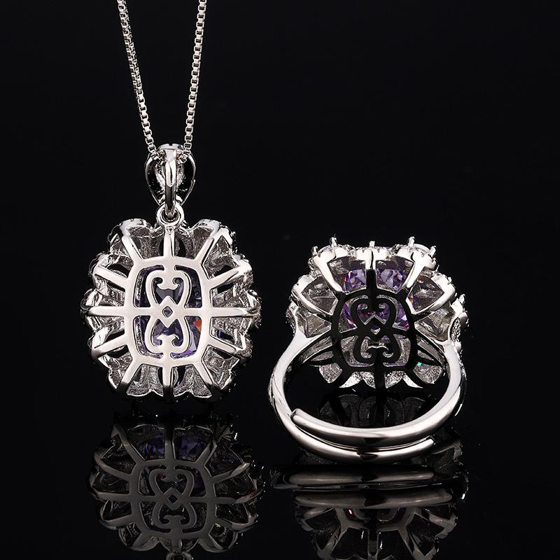 New Women's Design Flower Colored Zircon Micro Inlaid Pendant Set Simple Party Festival Gift