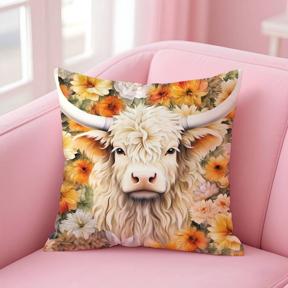 Vibrant Highland Cow Pattern Pillow Case pattern printing pillowcase living room sofa cushion cover bedroom room decor