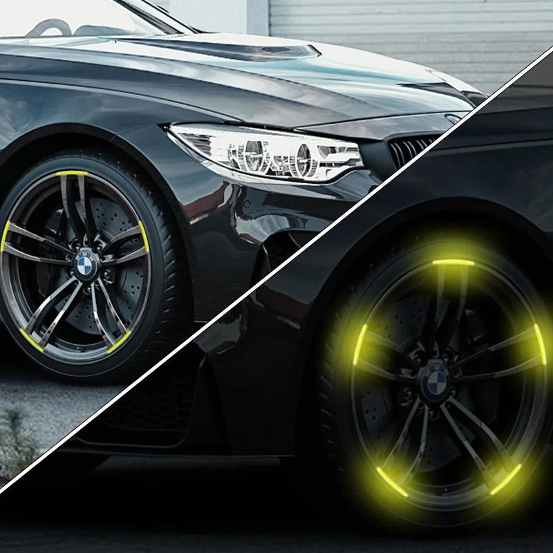 New 10pcs Car Wheel Hub Reflective Sticker Tire Rim Reflective Strips Luminous Sticker for Night Driving Car-Styling Accessories
