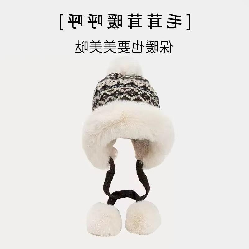 Women S Winter Knit Hat With Pom Pom Earmuff Thick Warm Large Size