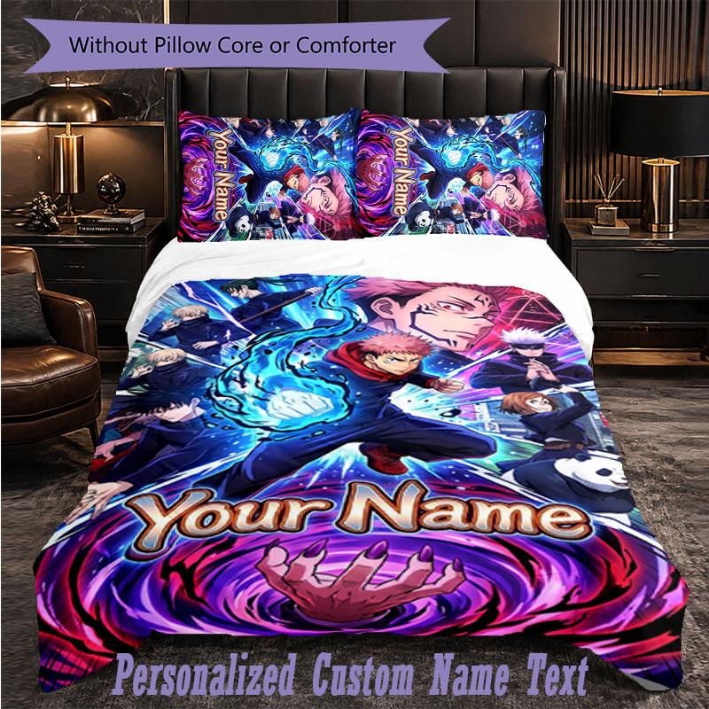 Personalized 3Pcs Bedding SetJujutsu Kaisen Custom Text Duvet Cover Pillowcase Set Bedroom Gift