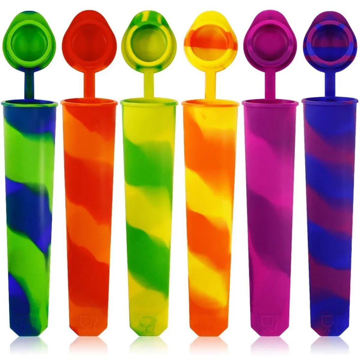 

6pcs Colorful Shaped Popsicles Molds Homemade Ice Cream Frozen Popsicle Maker Reusable DIY Freeze Cream Tool Silicone Mold