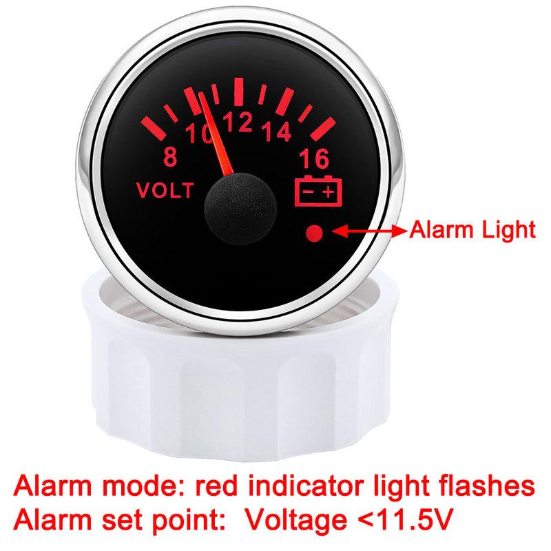 AD 52mm Voltmeter with Alarm Light Volt Meter Gauge Voltage for Marine Car Caravan Boat Camper RV Truck 12v Voltmeter Ammeter