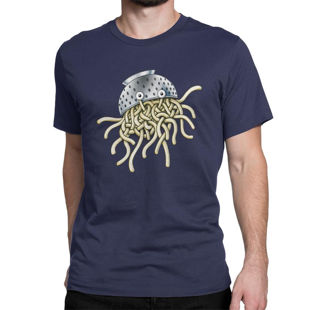 Flying Spaghetti Monsterism Monster With Colander T Shirts Men Funny TShirt Pastafarianism Fsm Religion Church Tees 5XL