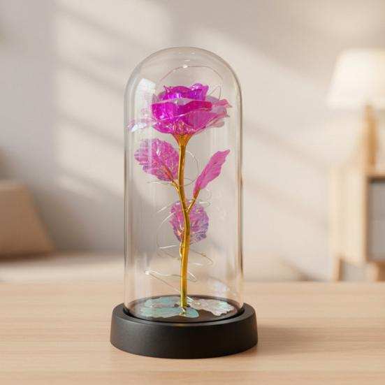 Preserved Rose in Dome with LED Light Artificial Eternal Rose Flower Gifts for Her Mom Women Valentine's Day Mother's Day Christmas Birthday Gift