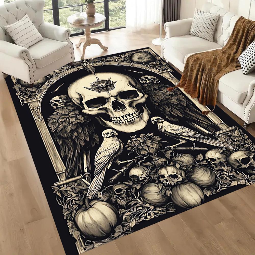 Dark Gothic Skull Art Floor Mats for Living Room, Bedroom and Room Decoration Are Suitable for Gifts.
