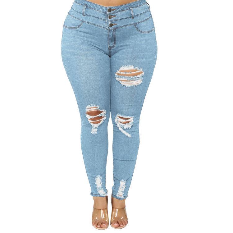 Pantalones de mezclilla de mezclilla de mujer de cintura alta deshilachado  Lápiz Jean Ripped Jeans plus tamaño L-5XL comprar a buen precio — entrega  gratuita, reseñas reales con fotos — Joom