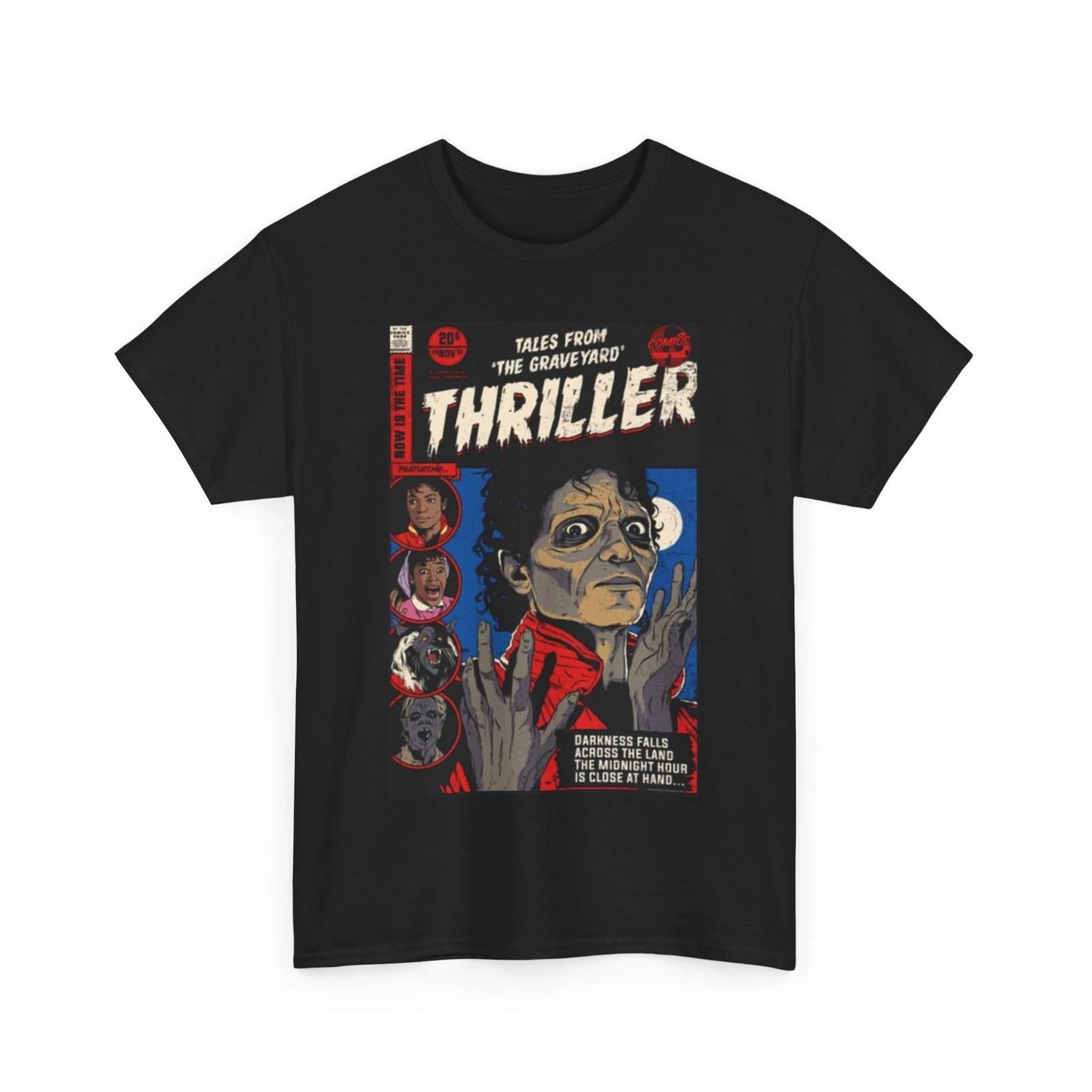 Michael Jackson Thriller 100% Cotton T-shirt Mens Tees Top Unisex Heavy Cotton Tee S