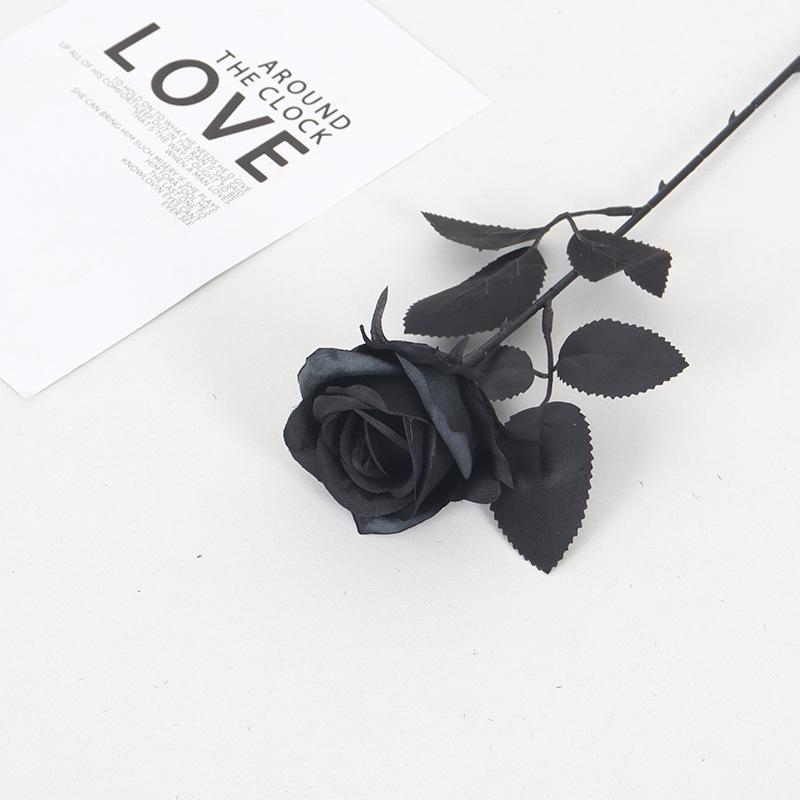 Artificial Black Roses Fake Flowers Long Stem with No Container for Halloween Festival Home Decor Wedding Party Tabletop Decor
