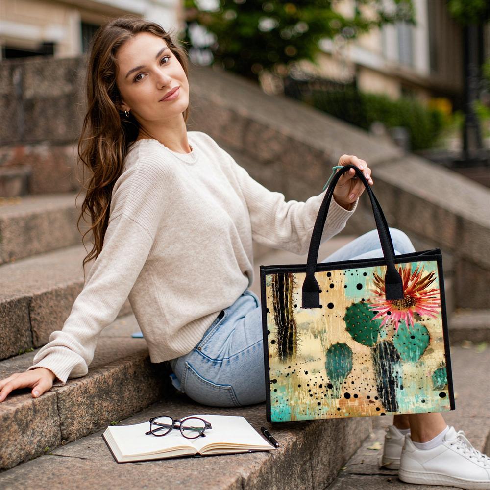 Desert Cactus Printed Casual Tote Bag Large Capacity Reusable Daily Shoulder Bag for Shopping Travel