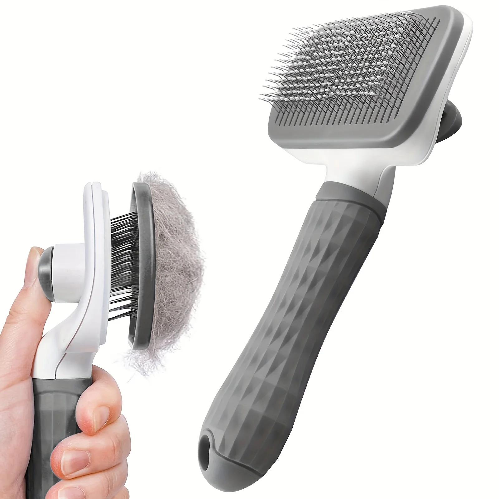 

Self Cleaning Slicker Brush for Dogs and Cats Pet Grooming Brush with Stainless Steel Needles Deshedding Tool to Remove Loose XS серый