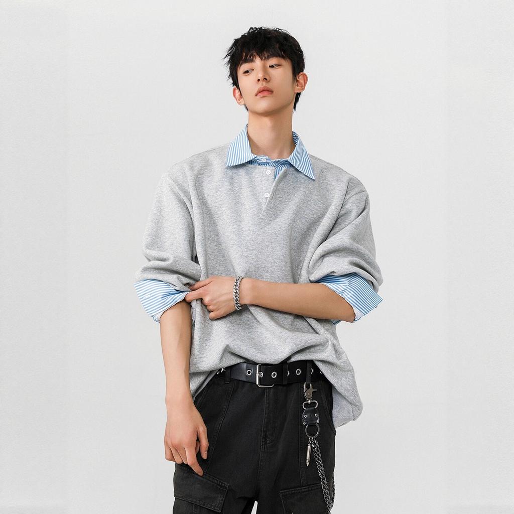 Fake Two-piece Shirt Collar Sweater Men's and Women's Autumn Loose Splicing Design Jacket