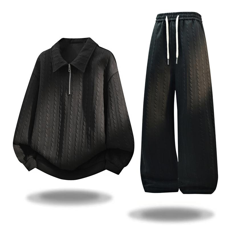 Men Autumn Casual Sportswear Set Two Piece Soft Comfort Fabric Outdoor Activewear Collar Half Zip Hoodie Elastic Waist Sweatpant