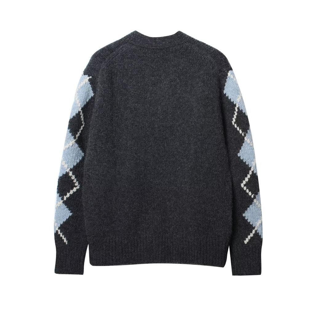 European and American Style, New Women's Clothing, Fashionable Versatile Rhombus Pattern Round Neck Pullover Knitted Long-sleeved Jacket