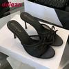 Fashion Fashion Butterfly-Knot Ladies Pumps Slides Heels Shoes Female Round Toe Footwear Slip On Women Thin High Heels Shoes