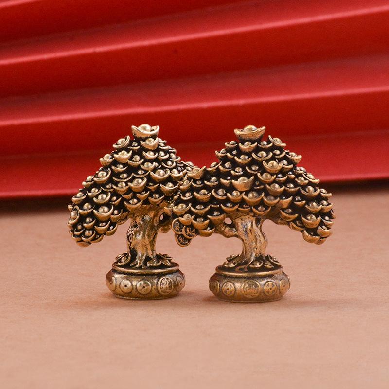 Brass Chinese Wealth Tree Feng Shui Figurines Money Tree Statue Fortune Housewarming Gift Home Office Decor Desktop Ornament