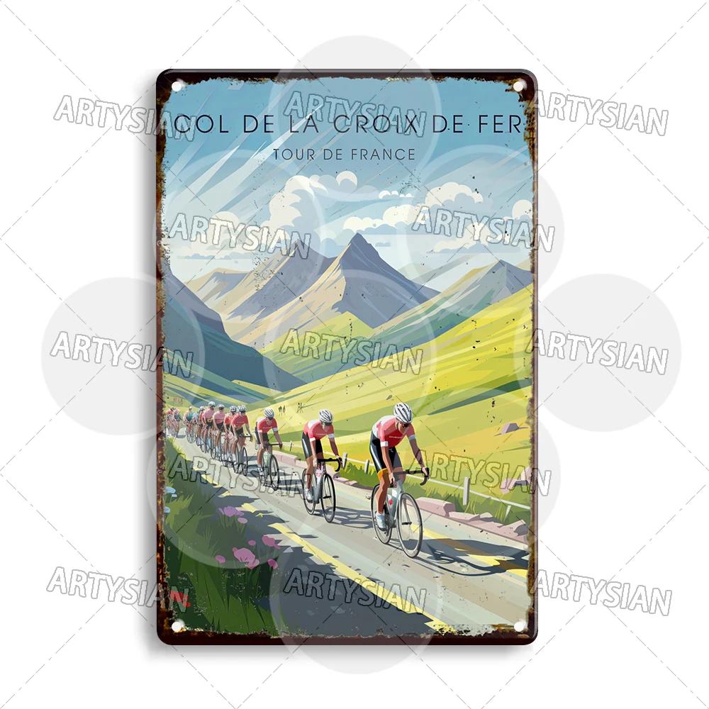 Tour de France Cycling Metal Sign Alpe d’Huez Mont Ventoux Le Jura Auvergne Mont Blanc Champs-Élysées Col du Tourmalet NICE