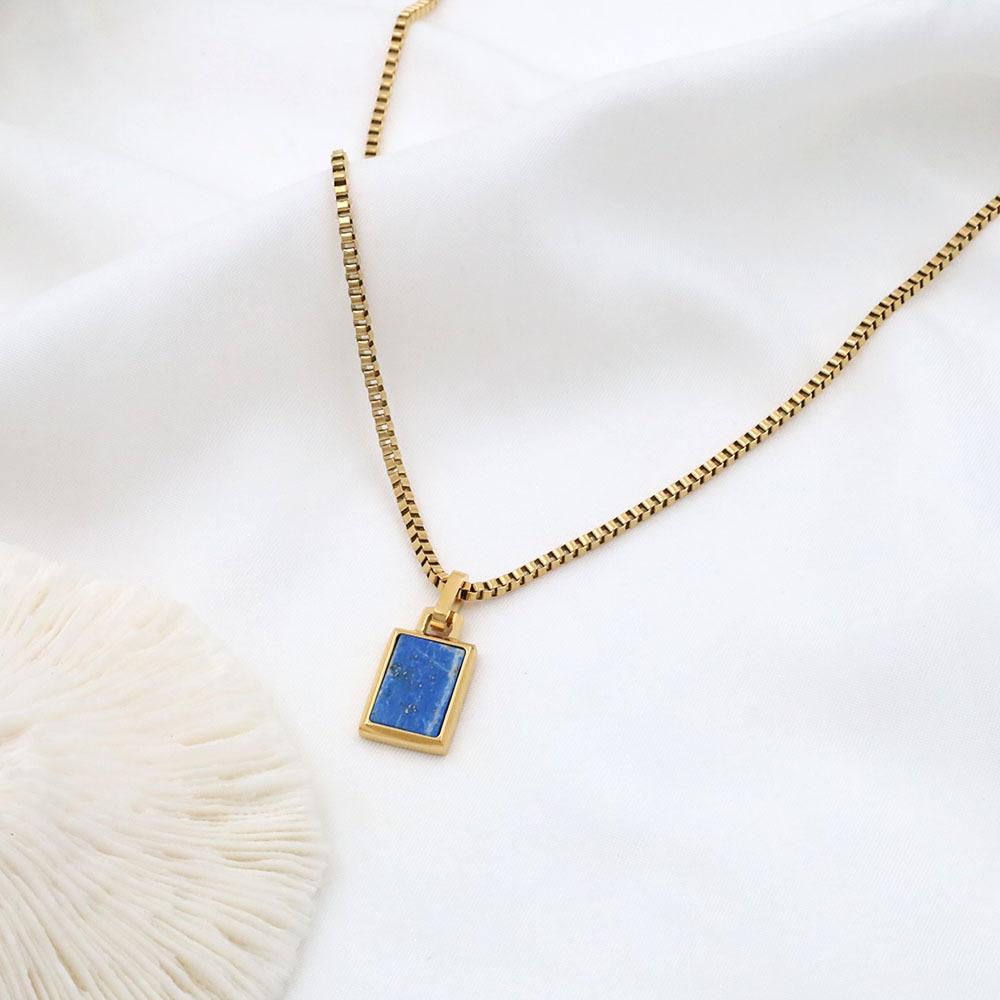 Geometric Square Box Pendant Inlaid With Natural Stone Jewelry Collarbone Chain Necklace For Girls' Girlfriends Does Not Fade
