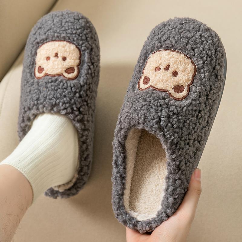 Fashionable Home Cotton Slippers with Thick Soles and Fluffy Fur, Autumn and Winter Lamb Plush for Warmth