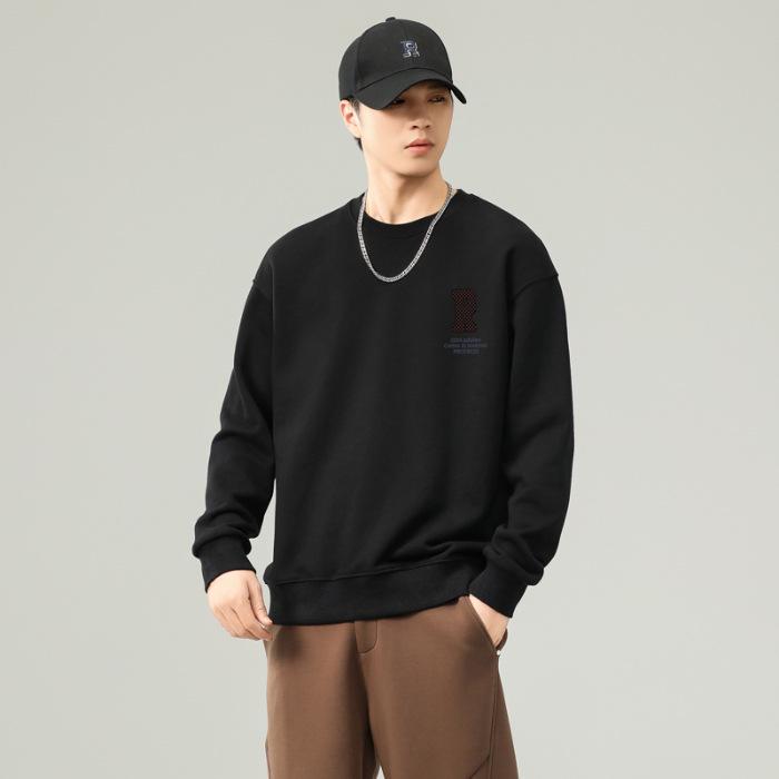 

2025 Men s Spring/Autumn Casual Loose-Fit Round Neck Long Sleeve Sports Hoodie 3XL чорний