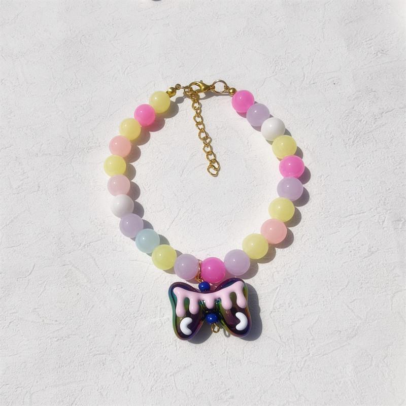 Handmade Colorful Beaded Pet Necklace Cute Flower Accessories Acrylic Cat & Dog Ornaments Princess Style Decorative Collar