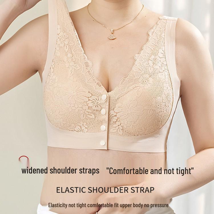 Elderly Women's Front Closure Lace Wireless Seamless Plus Size Bra